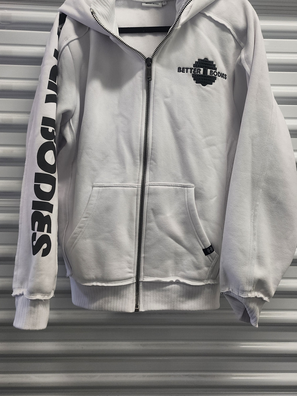 Better Bodies White Zip-Up Hoodie with Logo